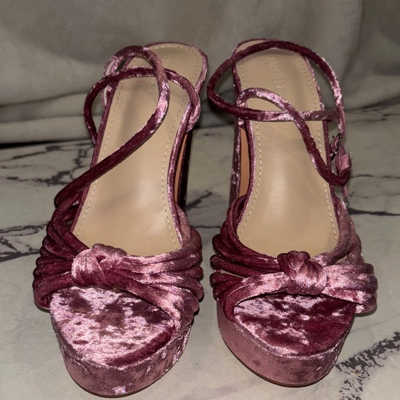 Pink Velvet Platform Heels - Picture 7 of 10